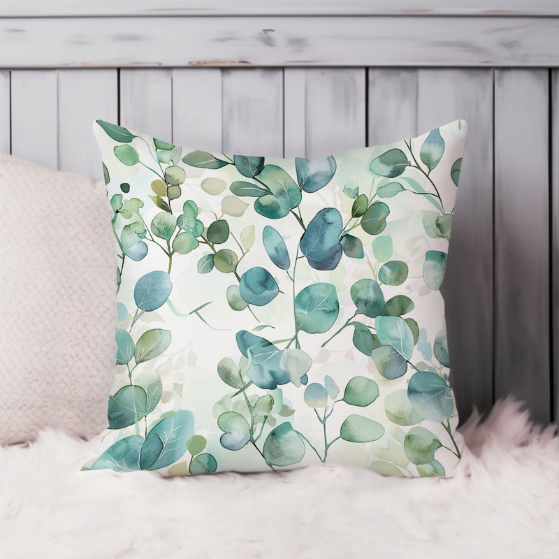 Botanical Eucalyptus Leaves Pattern VI Pillow Cover, 18"H x 18"W