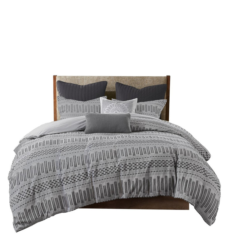 Édredon en coton Ink + ivy - avec accents gris anthracite, 100% coton, 2 taies décoratives, Gris / Noir