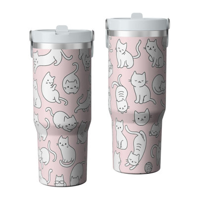 30 oz Tumbler  with Lid and handle  Stainless steel  Insulated tumblers  Cute water bottle with Flip(cat pattern)