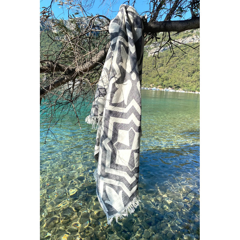 Luxury Fouta Beach Towel, 100% Cotton, 35.4 x 67.0 inches | High Water Absorbent, Soft and Comfortable, 7.6 oz/sq ft | Black & Beige Striped Design, Perfect for Beach, Pool, Spa, and Travel