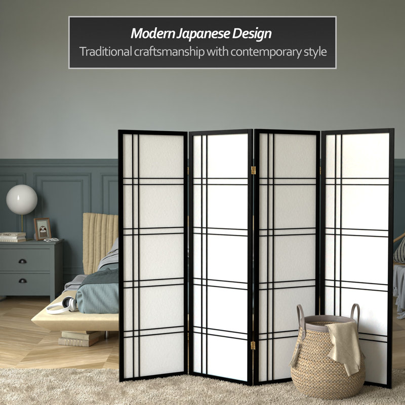 70.5" Tall Double Cross Shoji Panel Room Divider, Black, 4, 5 ft