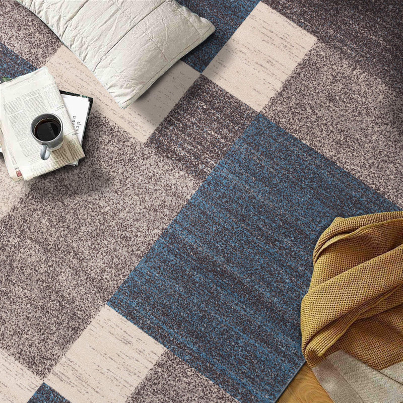 Tapis bleu touffeté à motif géométrique Allyne, Ovale 5 pi x7 pi
