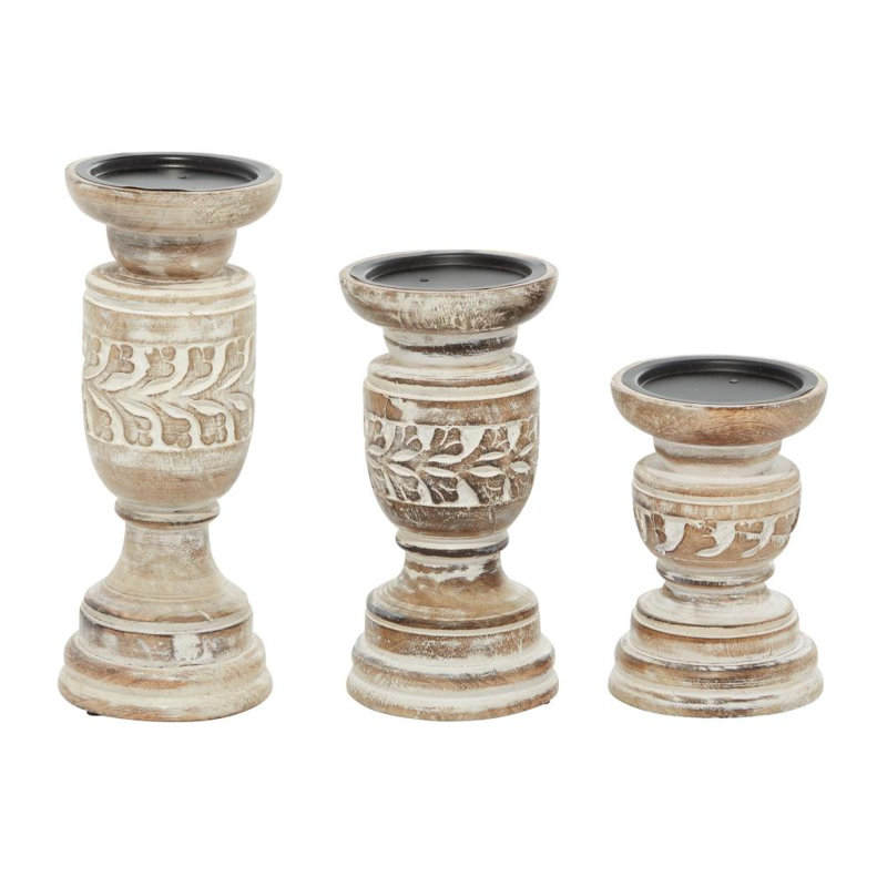 Ensemble de chandelles de table en bois massif 3 pièces