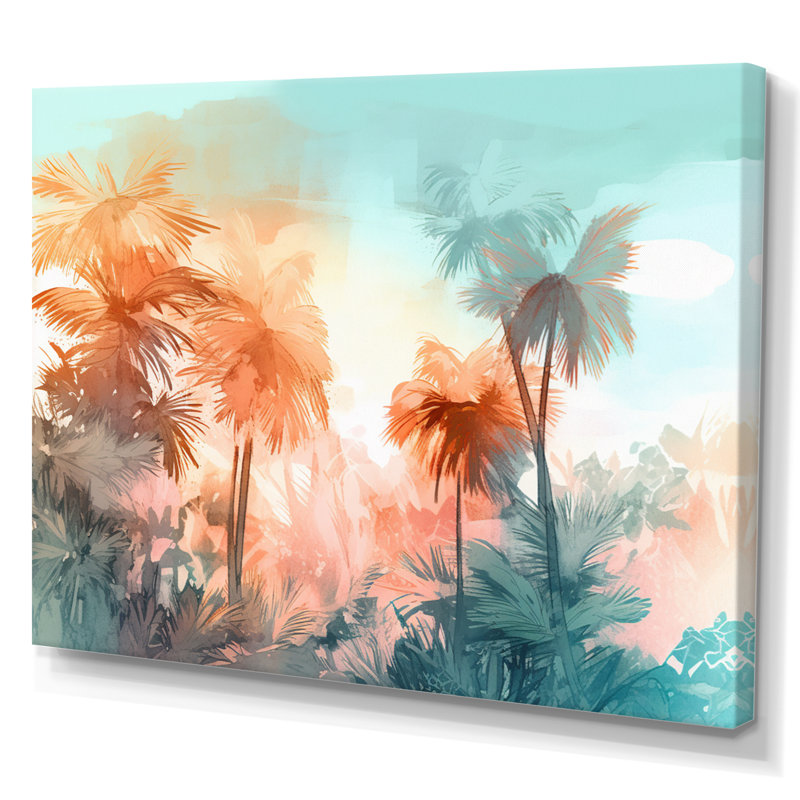 Chenard majestueux, palmiers tropicaux II sur toile, H 12 po x l 20 po x P 1 po, Toile tendue