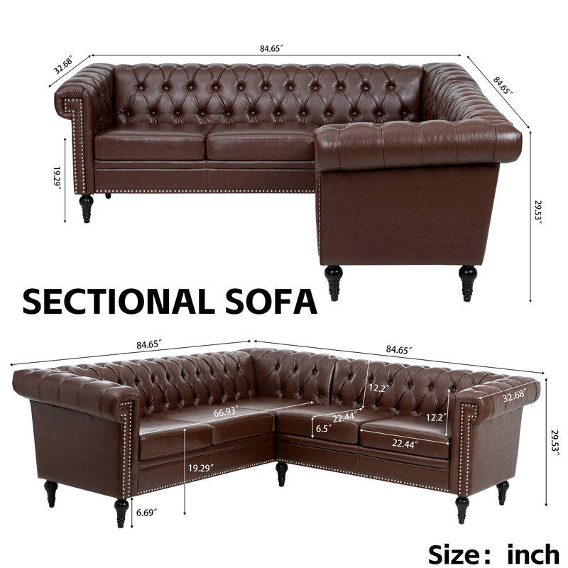 Canapé modulaire en cuir 2 pièces Carri, Similicuir brun