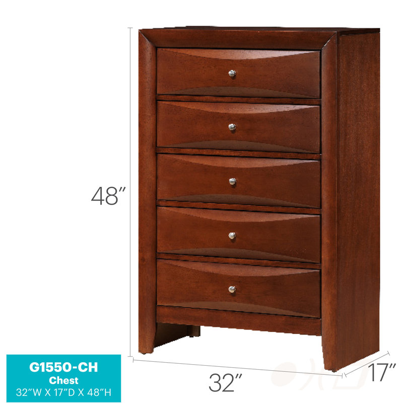 Commode Marilla G1550-CH, finition cerisier avec résine durable et placages de bois pour les chambres à coucher modernes