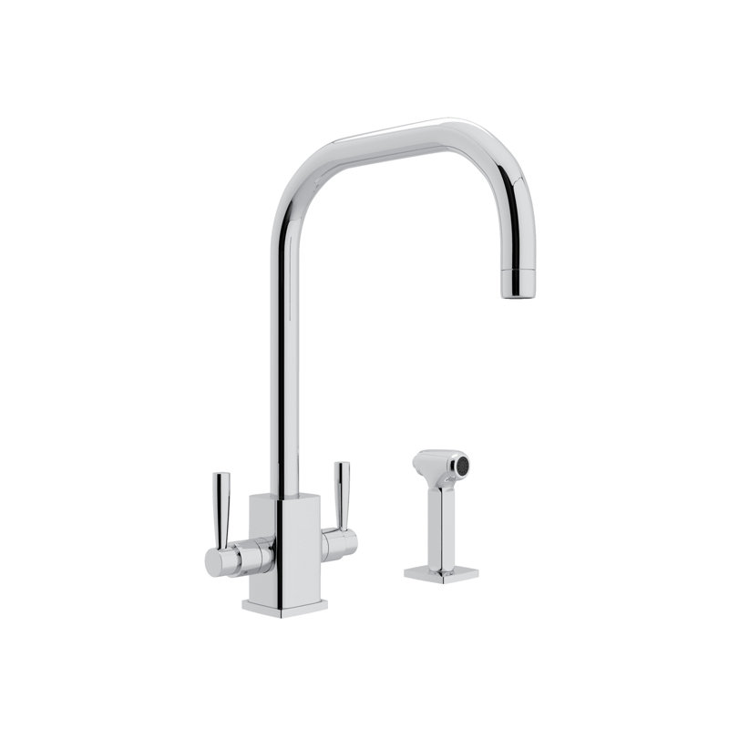 Holborn™ Single Hole U-Spout Kitchen Faucet With Square Body And Sidespray, Polished Chrome