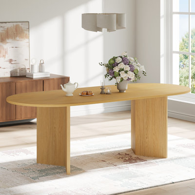 Oval Dining Table with Double Pedestal Solid Wood Kitchen Table