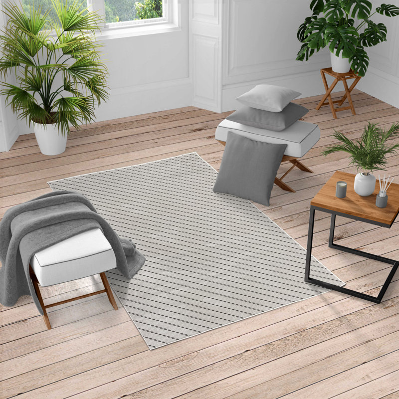 Tapis gris foncé / blanc, Rectangle 4 pi x 5 pi 10 po