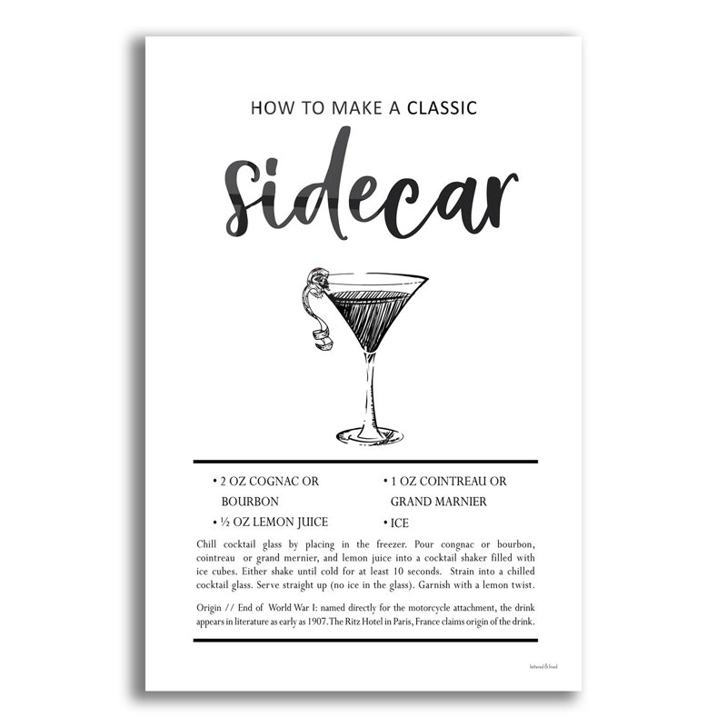  «Sidecar» par Art mural en verre acrylique à lettres et doublé, 12 po x 16 po