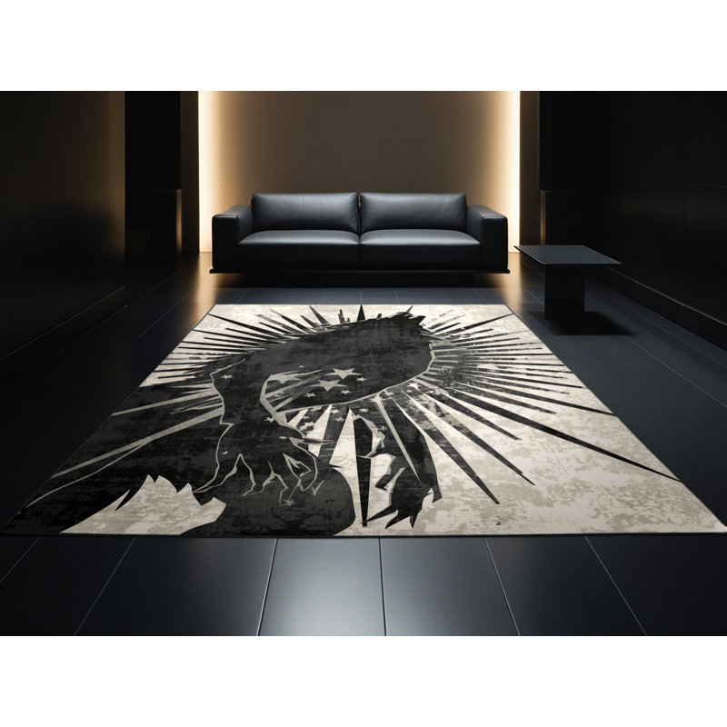 Tapis gris / noir à motif d'étoiles de loup-garou moderne et audacieux lavable à la machine Peirsen, 2 pi x 3 pi