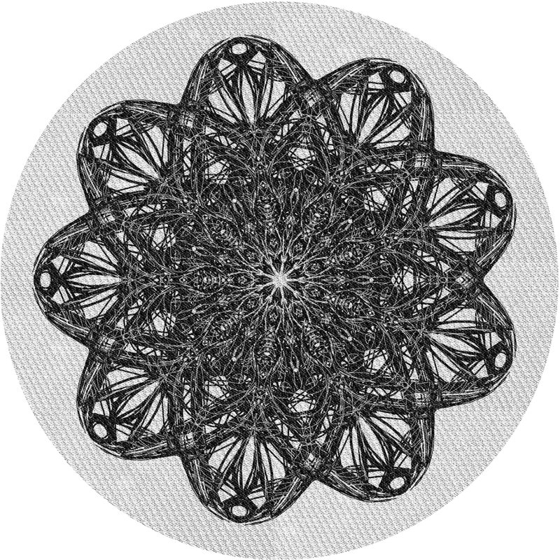 Tapis noir/blanc tissé à la machine, Rond 4 pi