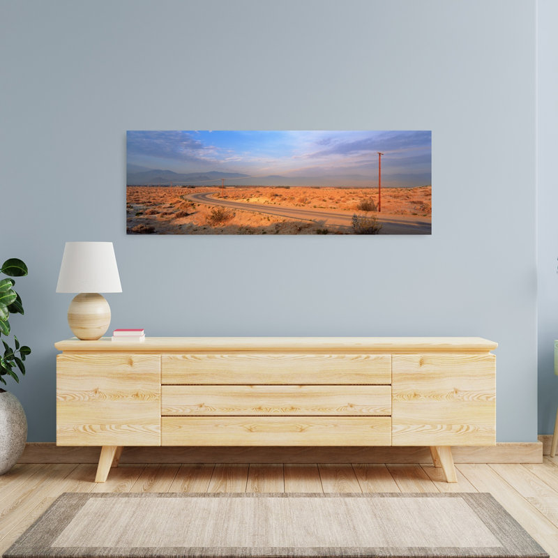 «Road Desert Springs Ca», paysage contemporain contemporain, art mural, H 16 po x l 48 po