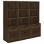 Bibliothèque murale 3 pièces en pin foncé avec tablettes ouvertes pour un rangement polyvalent dans le salon