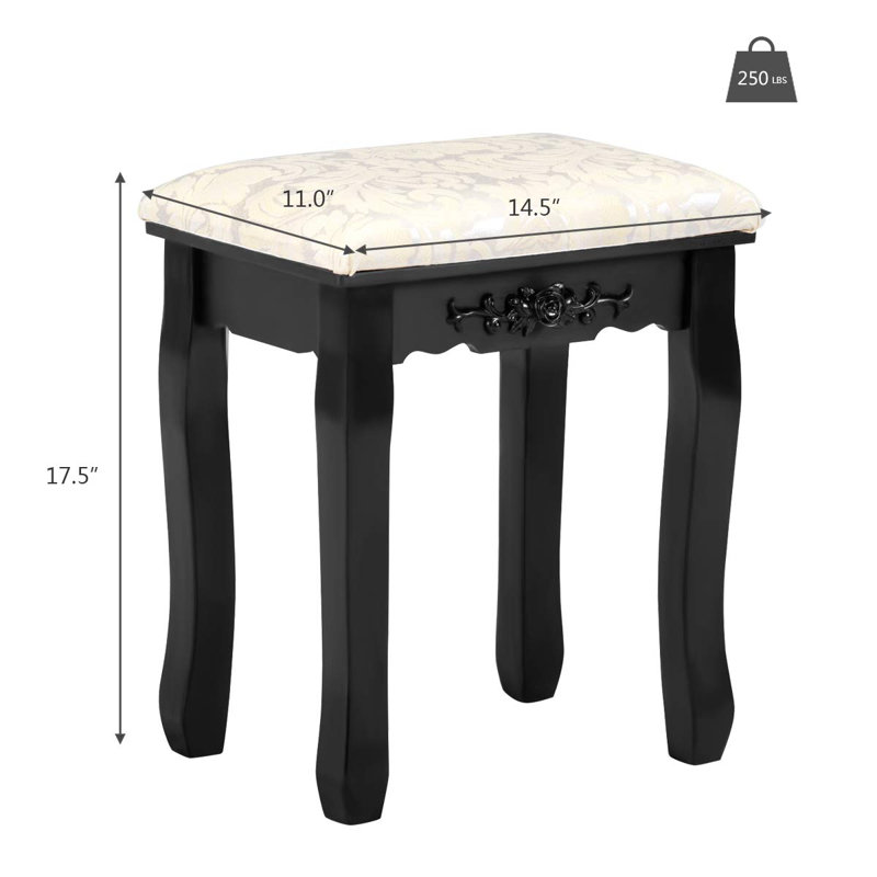 Tabouret de coiffeuse Rosalind, Noir, noir, noir, noir