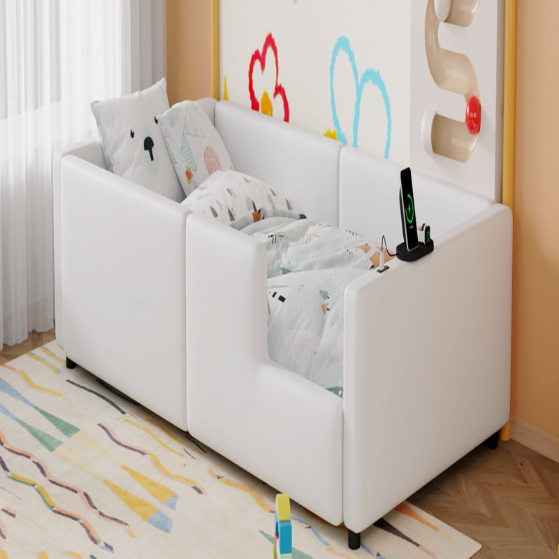 Lit plateforme tapissier simple avec garde-corps et station de charge