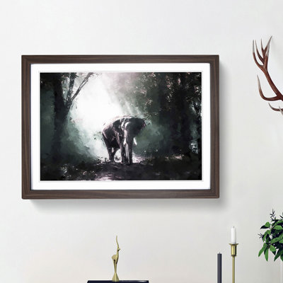 Elephant Roaming in a Green Forest in Abstract - Picture Frame Painting Print on MDF