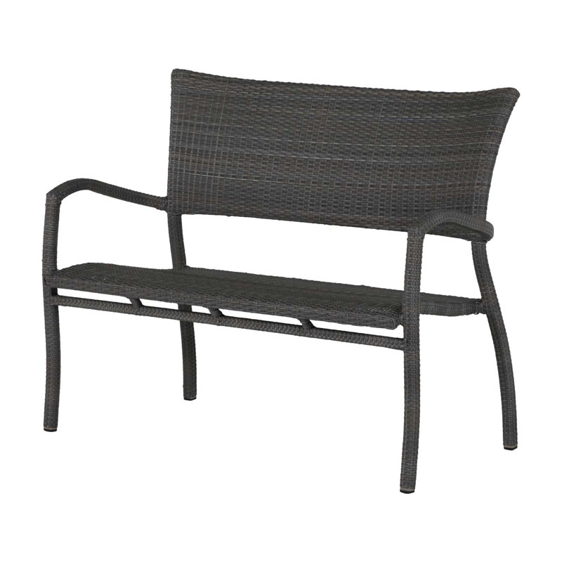 Skye Wicker Garden Bench, Slate Gray, No Welt, Linen Chambray