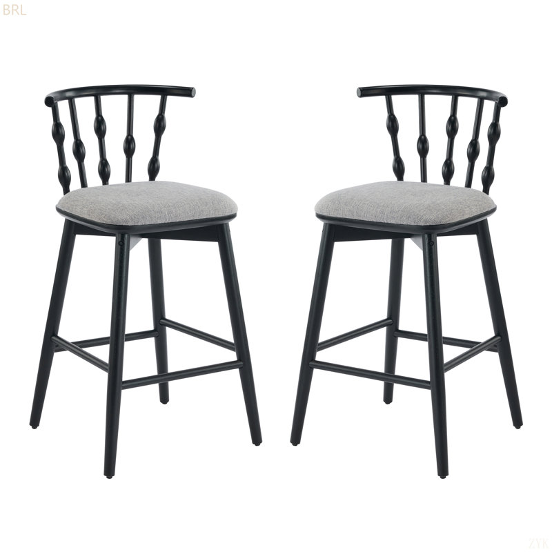 Tabouret de bar d'intérieur, ensemble de 2, Siège gris / cadre noir