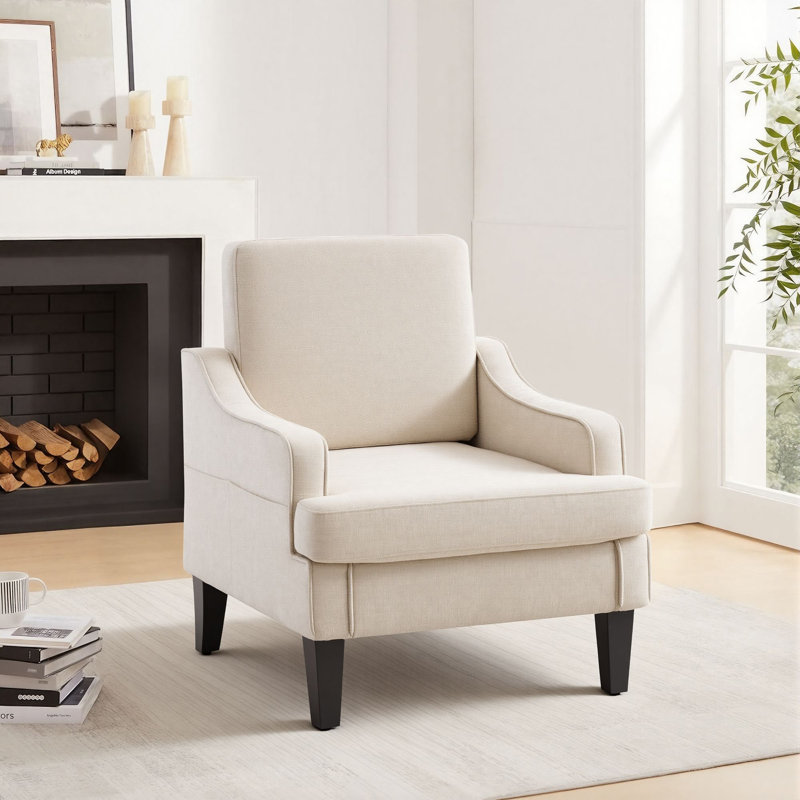 Mordern And Chic Design Chenille Upholstered Accent Side Armchair, Beige