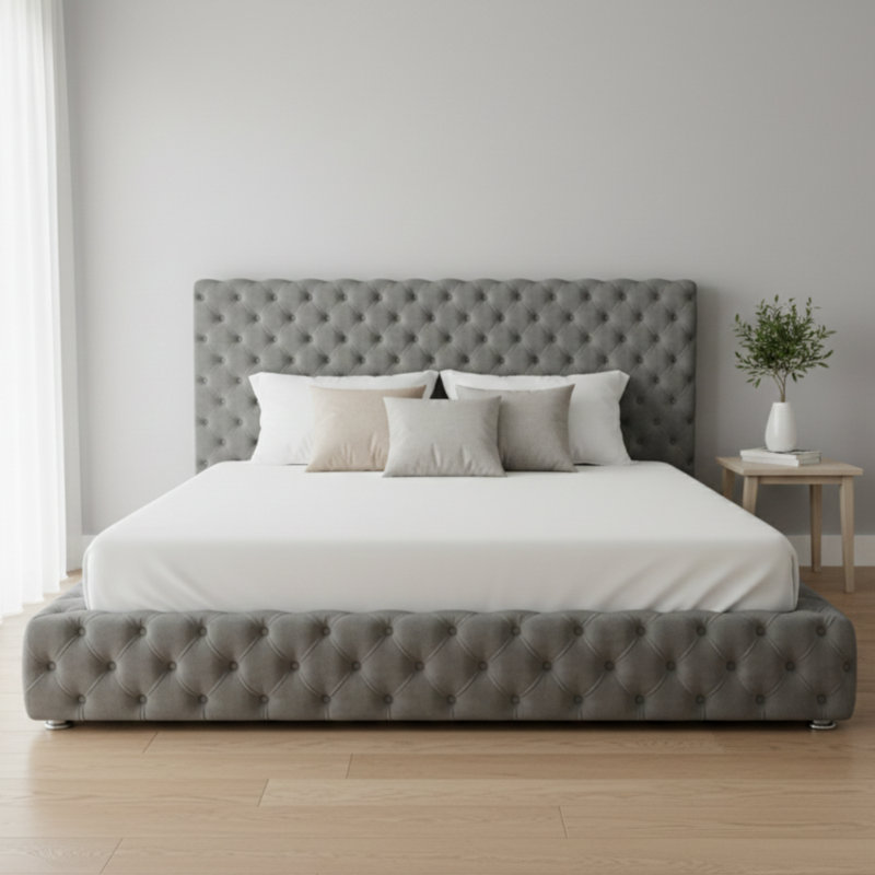 Upholstered Bed, Double (4'6), Grey