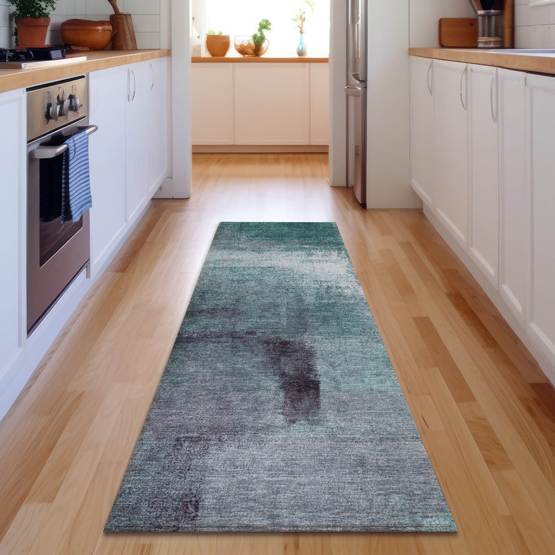 Premium Machine Washable Prisco Teal Rug, Runner 2'3" x 7'6"