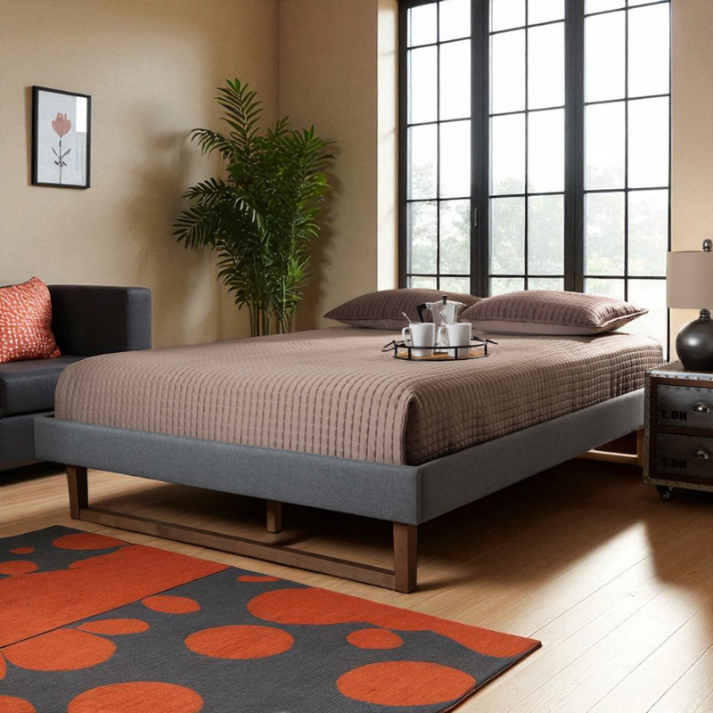 Winchester Full Platform Bed Frame, Mid-Century Modern Gray, 14.78'' H X 56.92'' W X 77.10'' L, Gray, Full