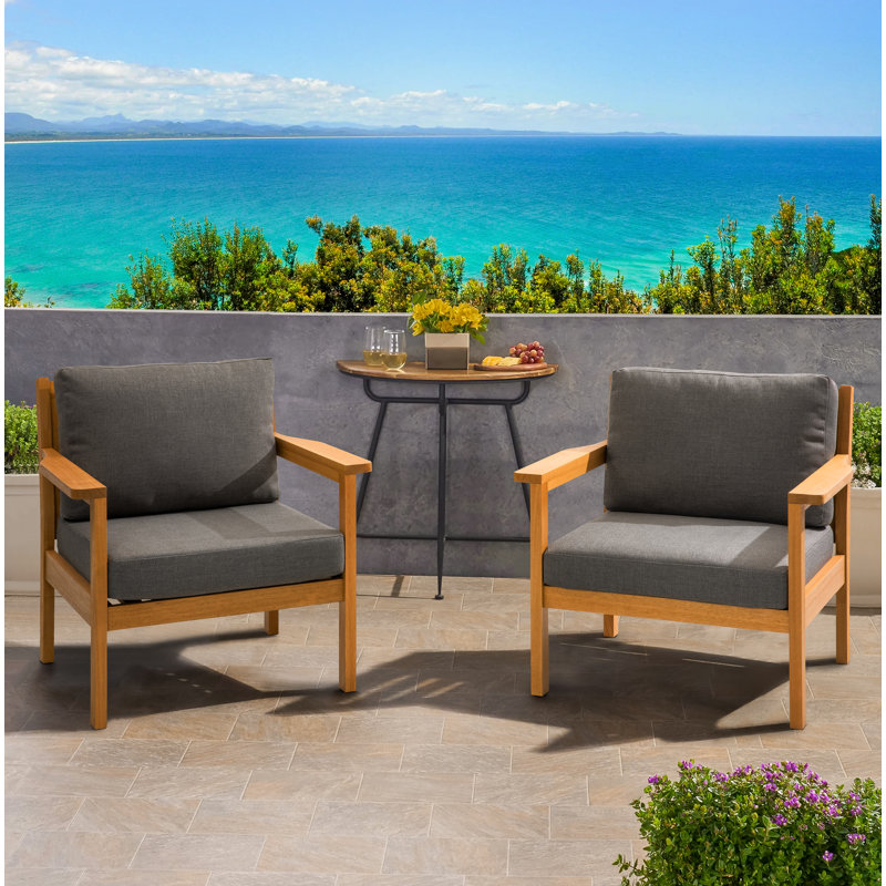 Lanie Eucalyptus Outdoor Lounge Chair with Cushions (Set of 2), Gray