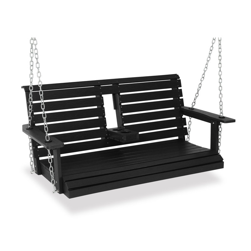 Balancelle de patio à 2 places avec porte-gobelets pour le jardin, la cour et le balcon, Noir