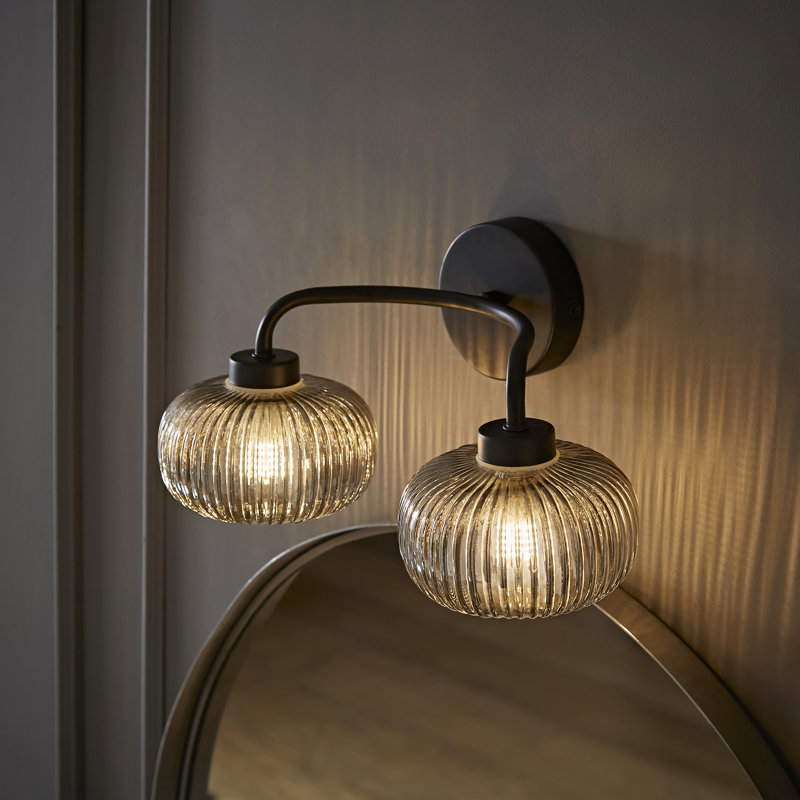 Rawdha Glass Armed Sconce, Matte Black, No