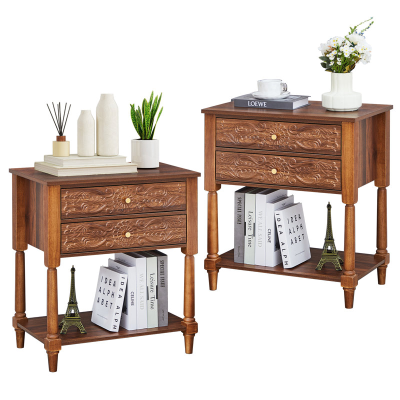 27.55'' Tall 2 Drawer Farmhouse Nightstands, Walnut