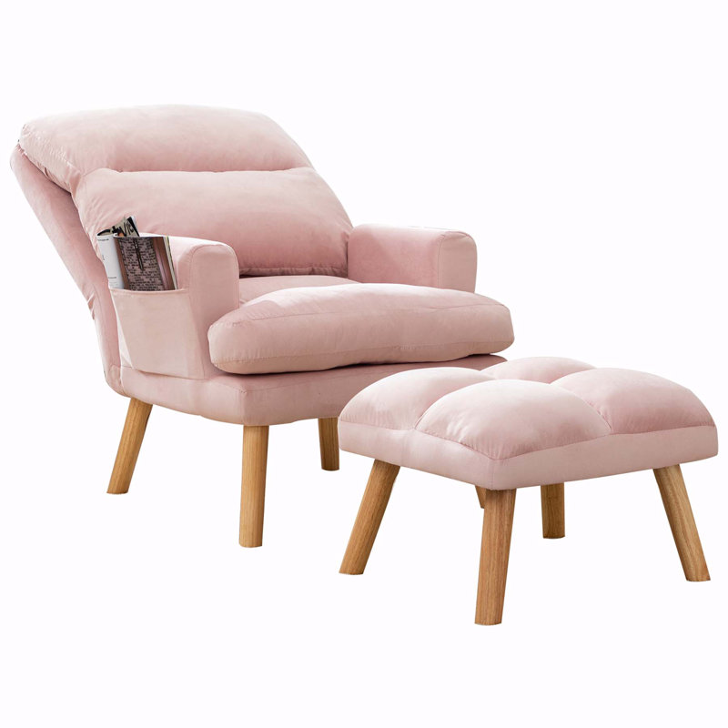 Fauteuil et repose-pieds Gesualdo, Velours rose