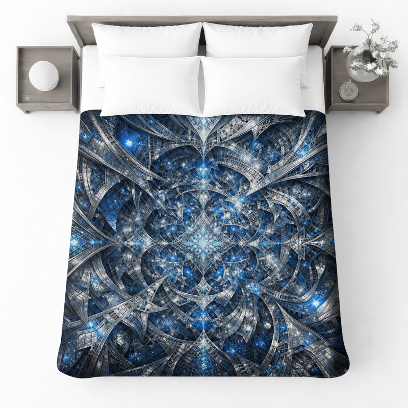 Couvre-lit matelassé bleu complexe Fractal, Grand lit