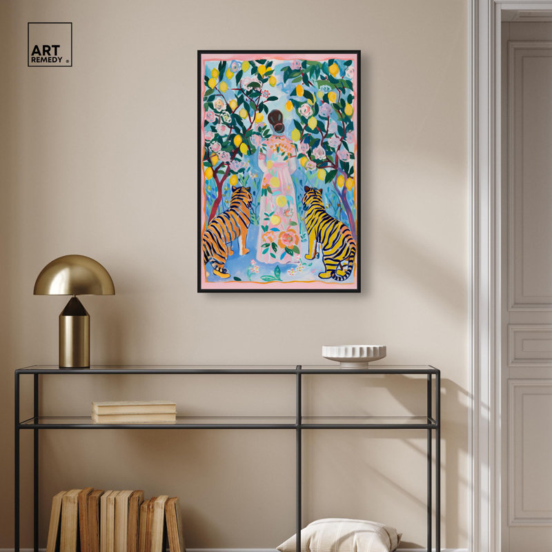 «In Tiger Garden», reproduction sur toile par Art Remedy, cadre noir, 20 x 30, H 31 po x l 21 po, Structure noire