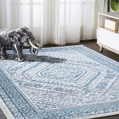 Boho Cottage Medallion Blue/White Rug