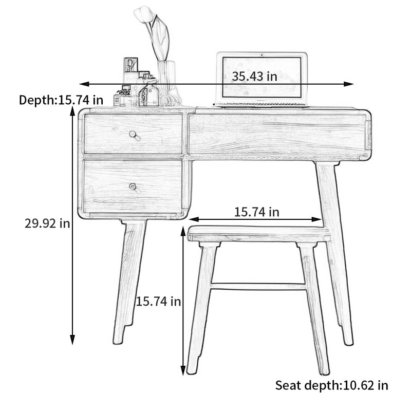 Japanese simple style solid wood dressing table