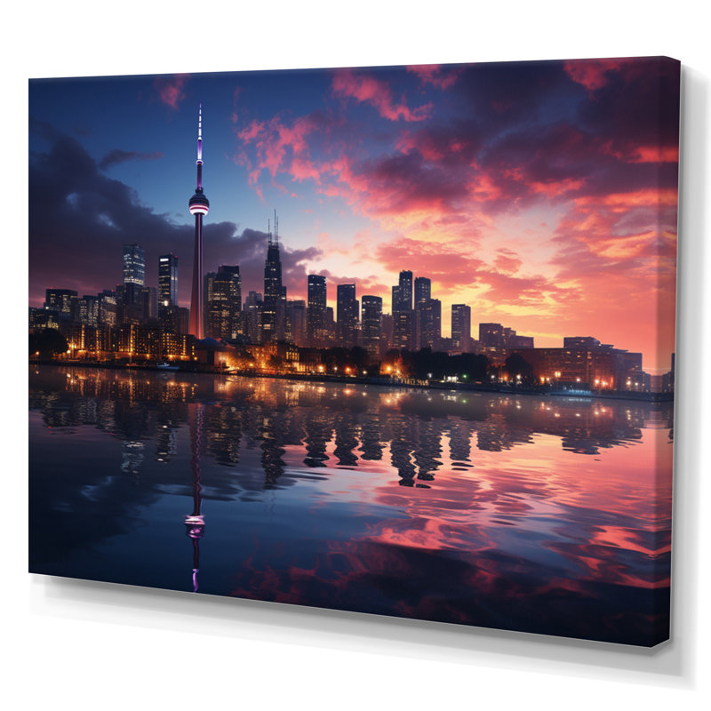 Toronto Canada Cityscape - Nautical & Beach Wall Art Living Room, H 16 po x l 32 po x P 1 po, Toile tendue