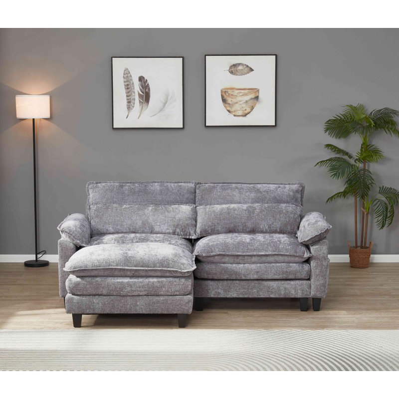 Grand canapé modulaire en L avec repose-pieds 79,6 po Luqi, Gris foncé