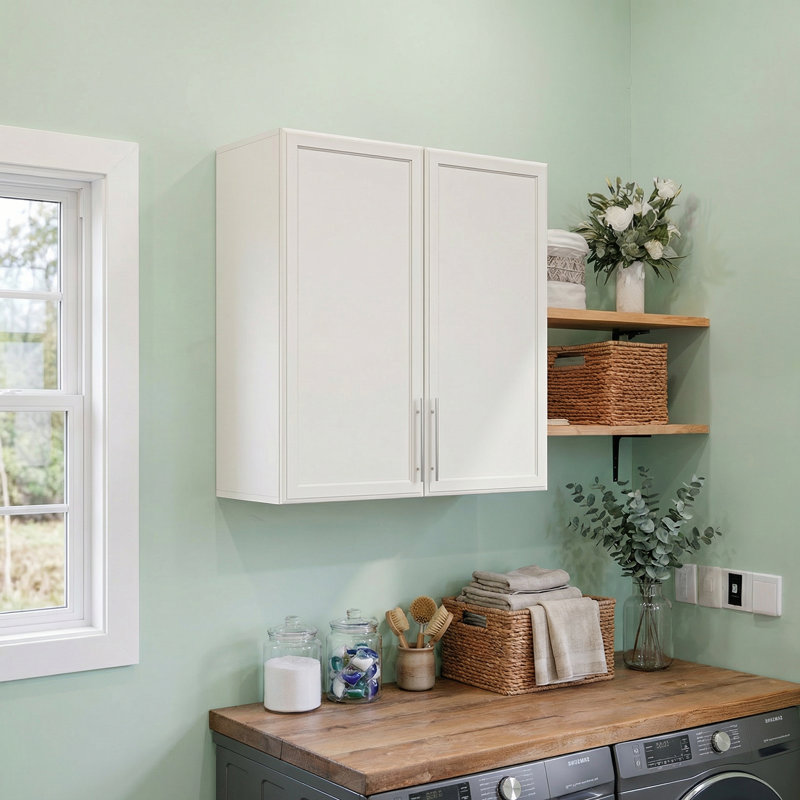 Grande armoire de salle de lavage murale 29,5 po, pour la cuisine, tablettes réglables, Blanc