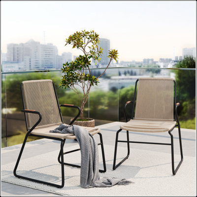 MOONSTONE CHAIR Set Of 2, Modern Design With Durable Rope Weaving And Sturdy Iron Frame For Outdoor Use