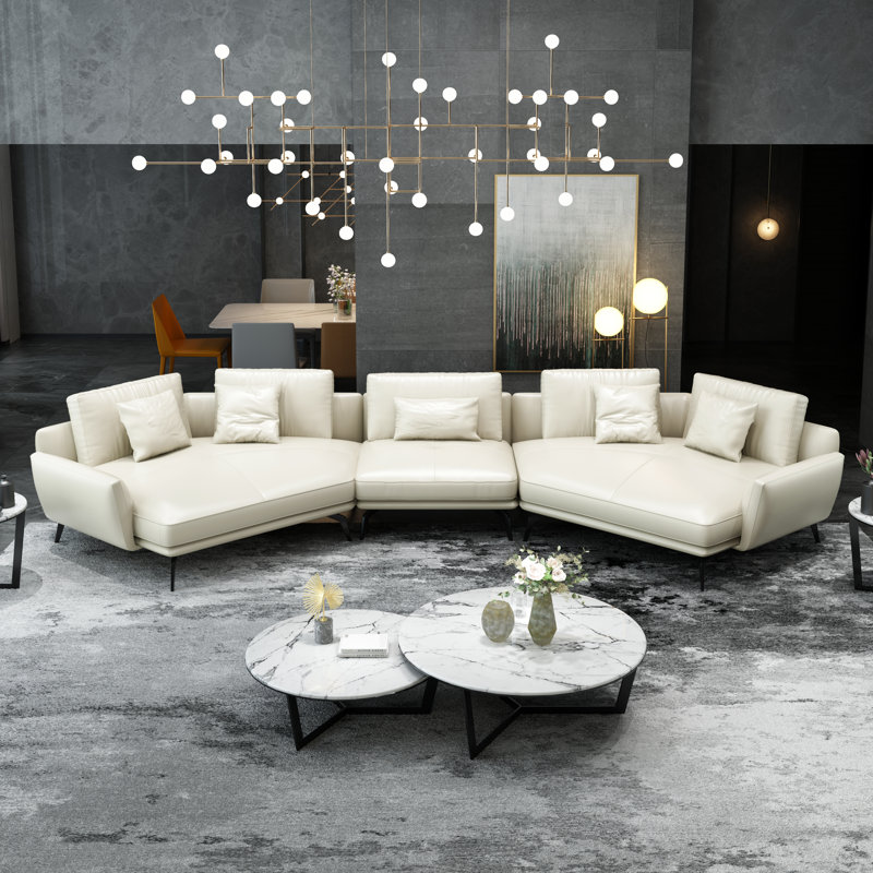 Canapé modulaire en cuir véritable Purvis de 159 po