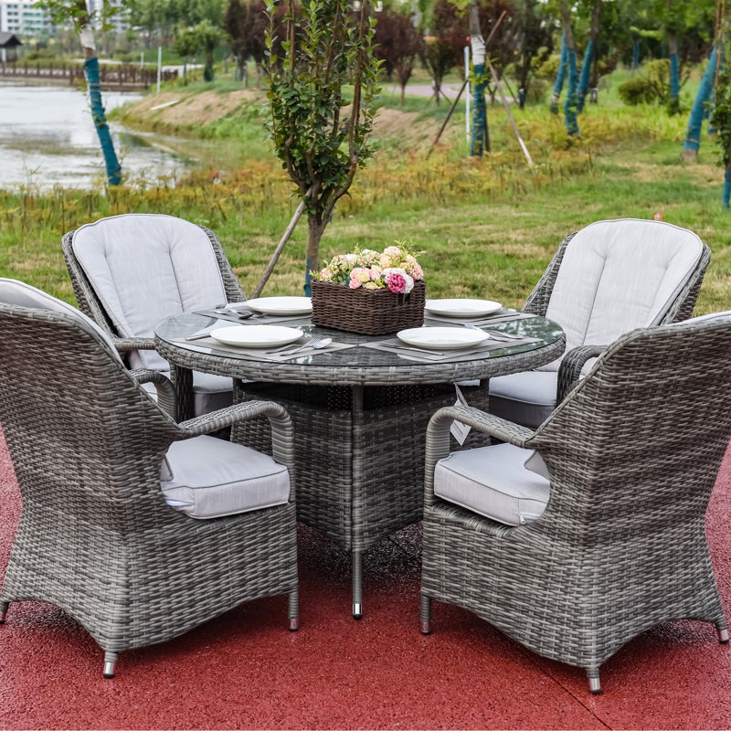Ensemble repas 5 pièces avec coussins Algird, Gris