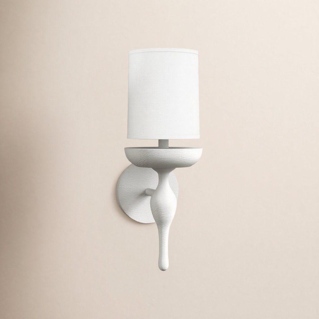Single Light Plaster Armed Sconce, White Plaster