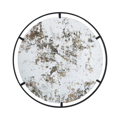 D31.5X0.5" Theodor Mirror With Industrial Design Round Mirror With Metal Frame For Wall Decor & Entryway Console Lean Against Wall