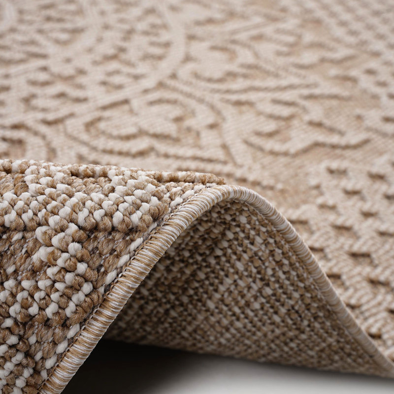 Collection Medallion Indoor/Outdoor Area Rug, Rectangle 4' x 6'2", Beige