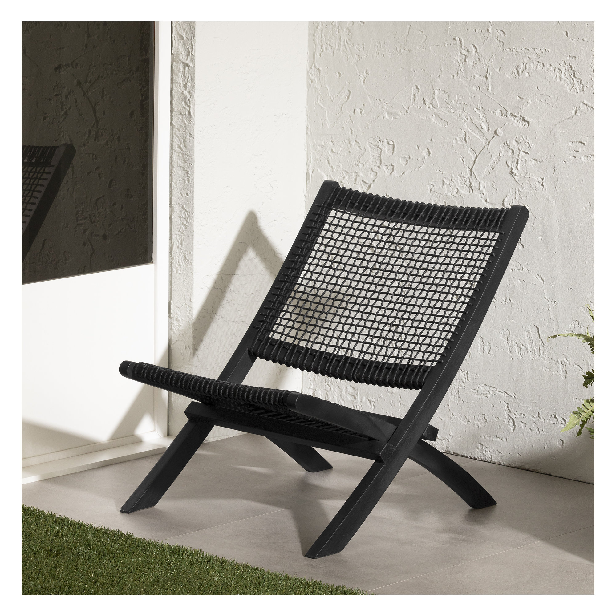 Agave Teak Outdoor Armless Lounge Chair, Black, Black