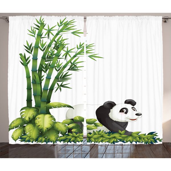 East Urban Home Panda Semi-sheer Rod Pocket Curtain Panels 