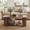 Grande table basse robuste en bois massif moderne de 41 pouces à 2 niveaux avec grande tablette de rangement ouverte pour le salon