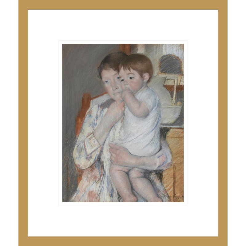 Femme et enfant devant une tablette où sont posés un broc et une cuvette par Mary Cassatt, H 16,17 po x l 13,75 po