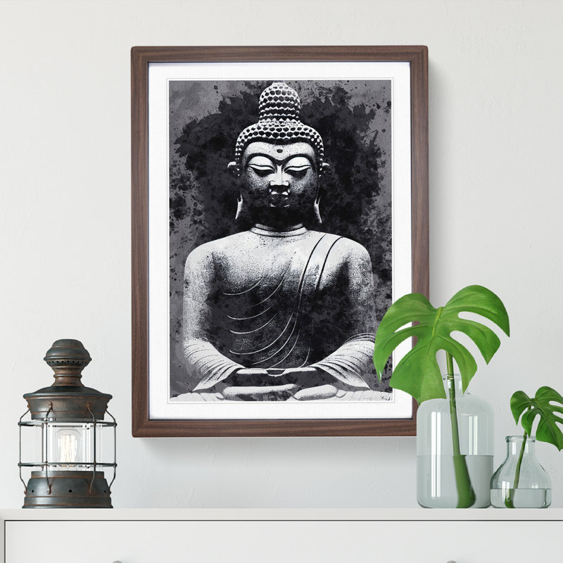 Moody Buddha - Framed Print, 46cm H x 34cm W x 2cm D, Walnut